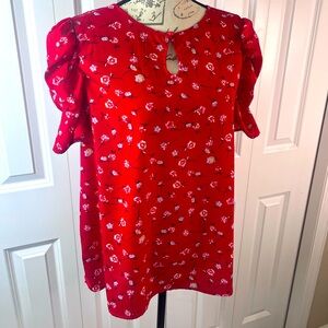 Red Floral Blouse Top